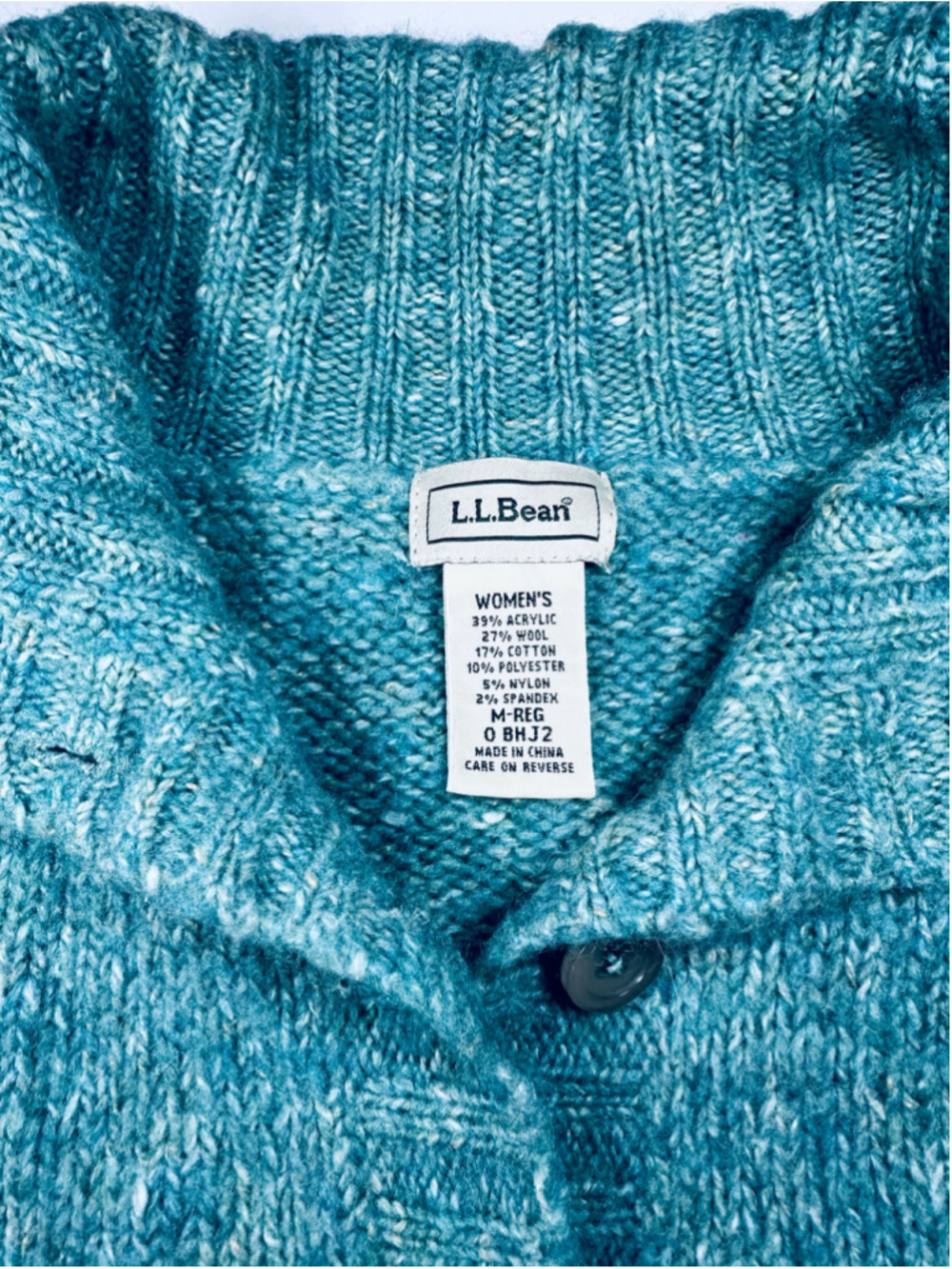L.L.Bean Teal Cable Knit Button Shawl Collar Cardigan Sweater Women’s Medium - Picture 7 of 11
